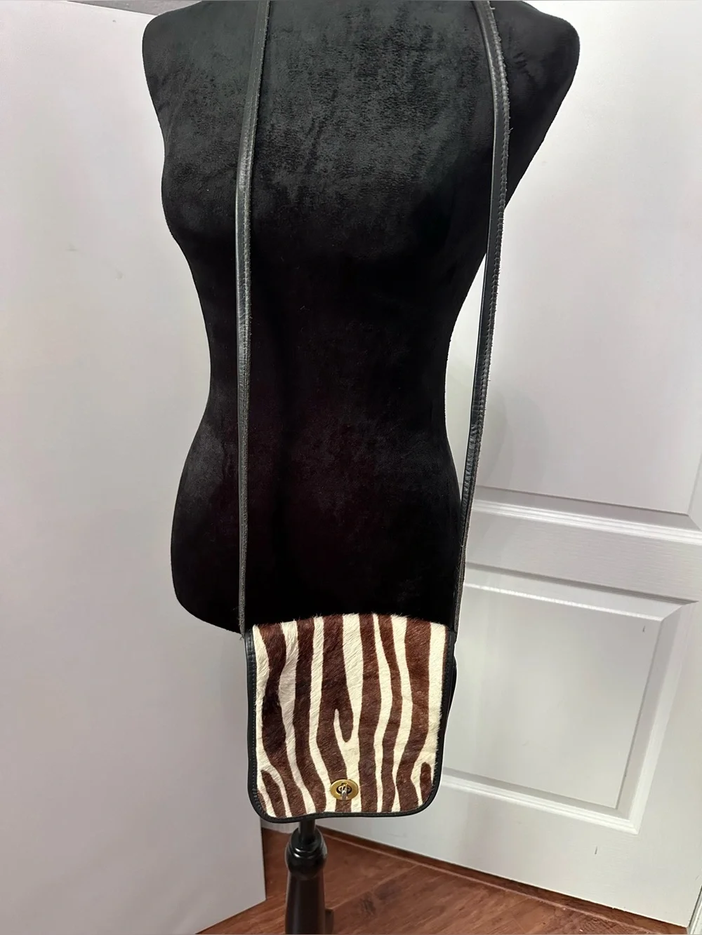 Vintage Zebra Print Hair-on-Hide Crossbody Bag - Genuine Leather - Made in USA